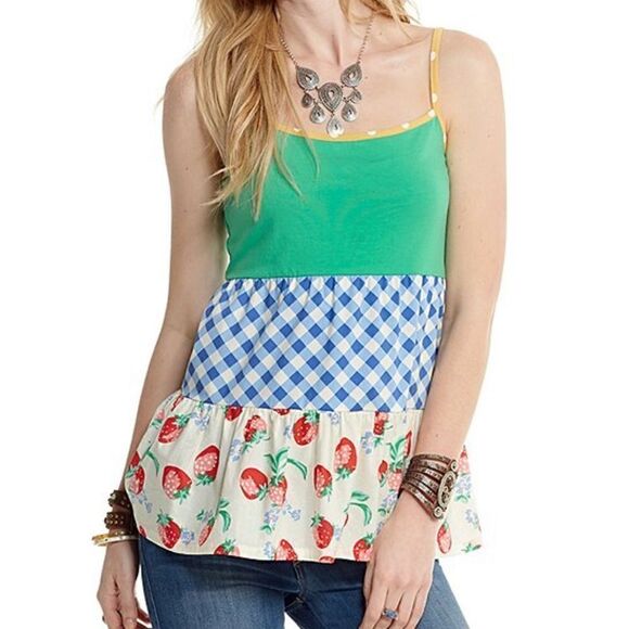 Matilda Jane Clothing  Strawberry Biscotti Layered Tank Blue & Green SMALL - Picture 2 of 13